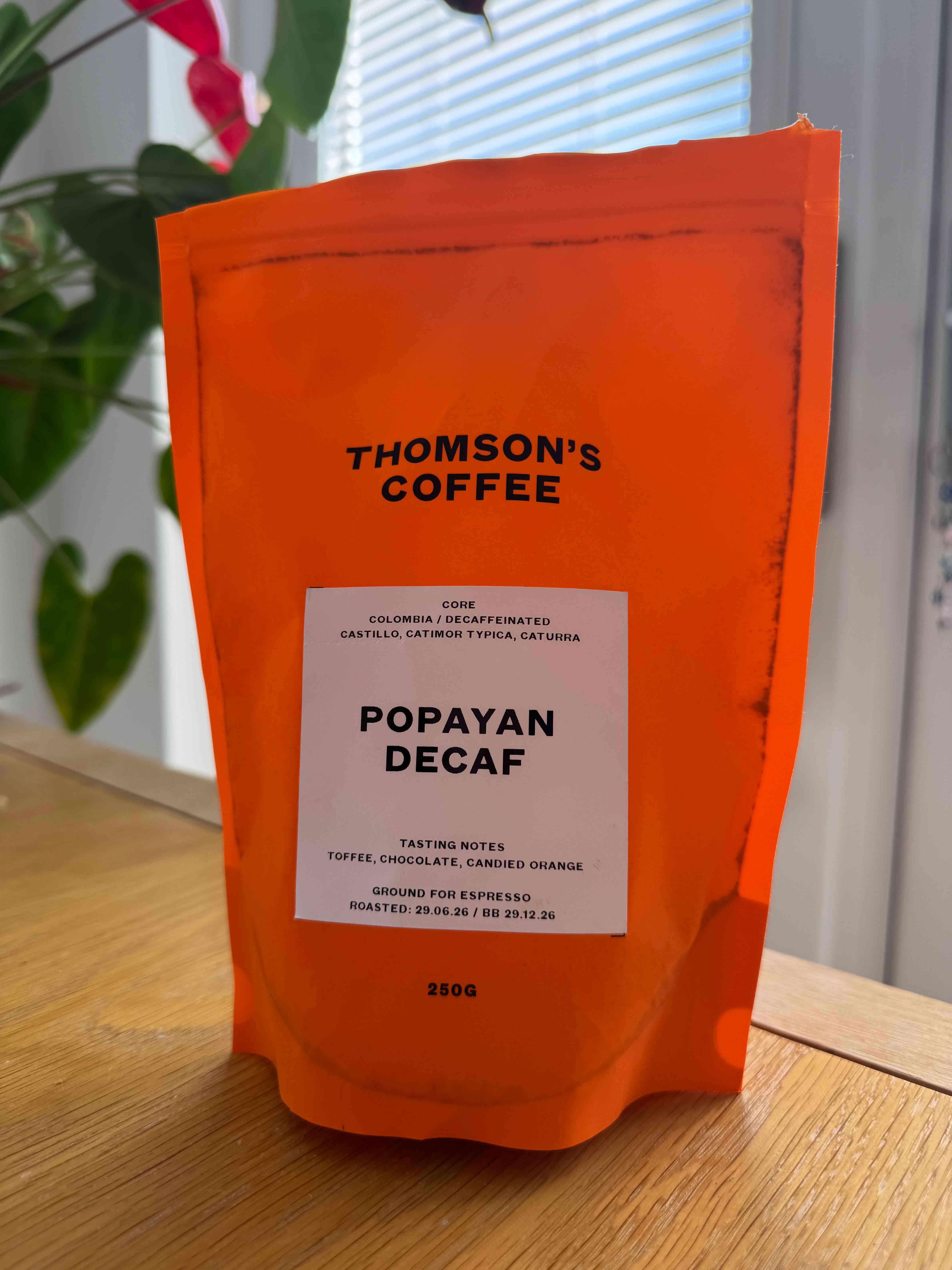Bag of Thomson's Coffee Popayan Decaf
